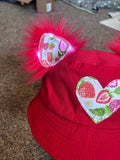 Strawberry Light up kitten ear bucket hat/ rave hat/ festival hat/ rave bucket hat