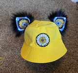 Sunflower Light up kitten ear bucket hat/ rave hat/ festival hat/ rave bucket hat