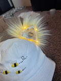 Bee Light up kitten ear bucket hat/ rave hat/ festival hat/ rave bucket hat