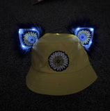 Sunflower Light up kitten ear bucket hat/ rave hat/ festival hat/ rave bucket hat