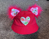 Strawberry Light up kitten ear bucket hat/ rave hat/ festival hat/ rave bucket hat